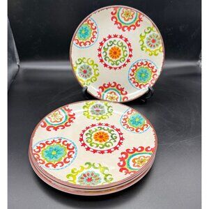 Laurie Gates Moroccan Boho Melamine Salad Plates Set 4 Floral Multicolor 8.75 In